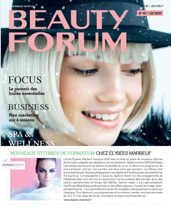 Elysées Marbeuf est mise à l'honneur dans le magazine Beauty Form concernant ses nouveaux rythmes d'apprentissage