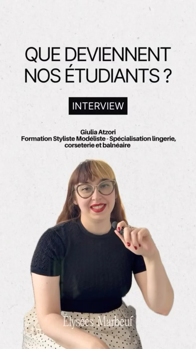 🎤 Nos Alumnis mode prennent le micro - Épisode 2 

Cette semaine, on vous présente Giulia Atzori une ancienne alumni, qui a suivi la formation styliste modéliste, spécialisation en lingerie, corseterie et balnéaire 🩱👙

Giulia nous raconte son parcours passionnant : de nos ateliers à la création de sa propre marque de lingerie en octobre dernier.

Elle nous prouve qu’il est possible de vivre de sa passion !

Son conseil ? « Ne rien lâcher et toujours croire en soi » 💪

Alors, prêt(e) à suivre les pas de Giulia et à réaliser vos rêves ?✨

#formationprofessionnelle#styliste#modéliste#stylistemodéliste#métierpassion#création#mode#lingerie#corseterie#balnéaire#fashion#fashionstyle#styleblogger#fashionista#fashionschool#elyséesmarbeuf